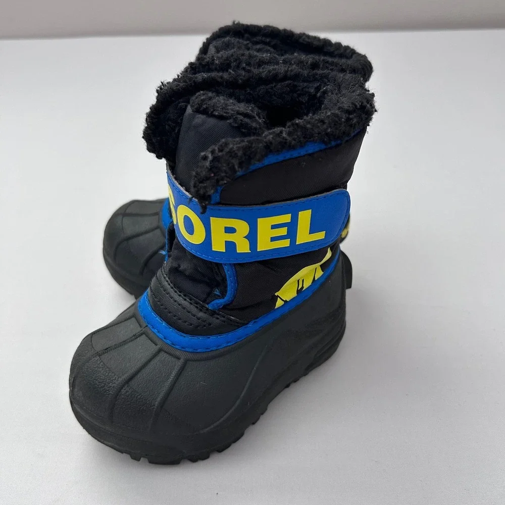 Sorel Snow Commander Boots Little Kids 6 Black Blue Waterproof Insulated Winter
